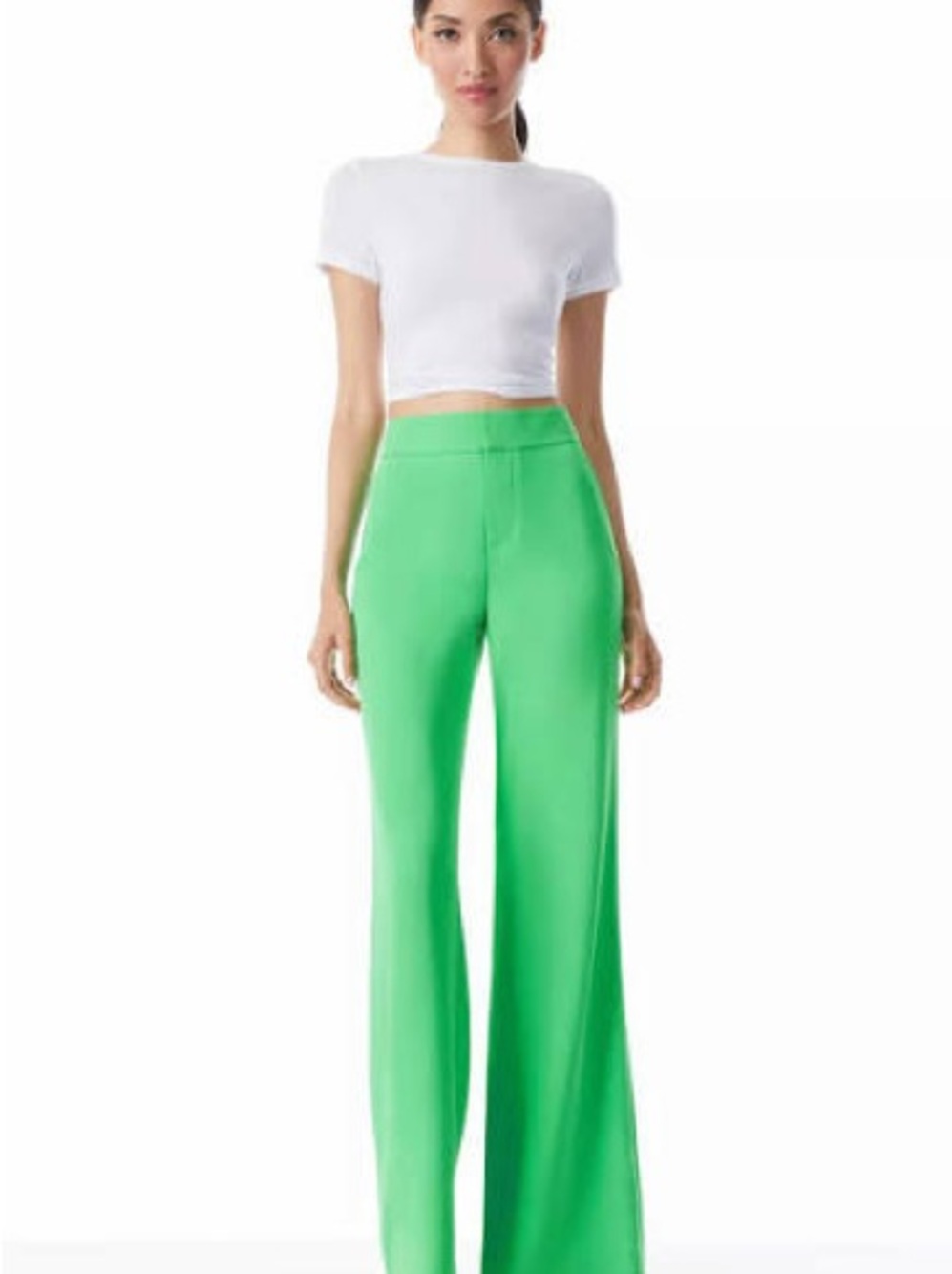 Alice + Olivia High-Waist Wide-Leg Trousers in Bright Green